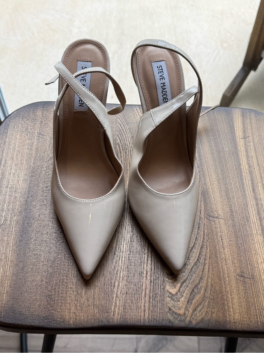 Steve Madden Nude Patent Pointed-Toe Slingback Pumps